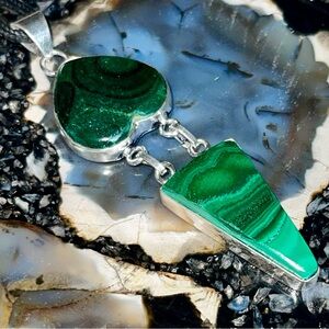 Green Heart Malachite Pendant 3”